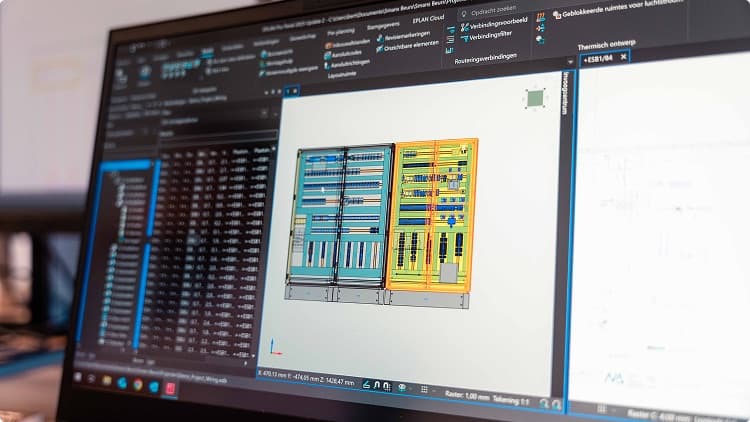 Elektrisch schema op een breedbeeldmonitor
