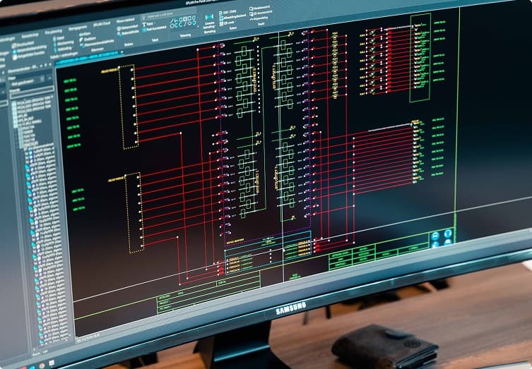 Elektrisch schema op een breedbeeldscherm