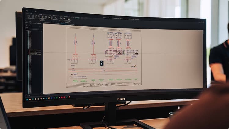Eendraadschema op een monitor